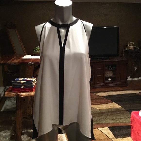 Kenneth Cole, sheer pleated sleeveless top. - Picture 1 of 4